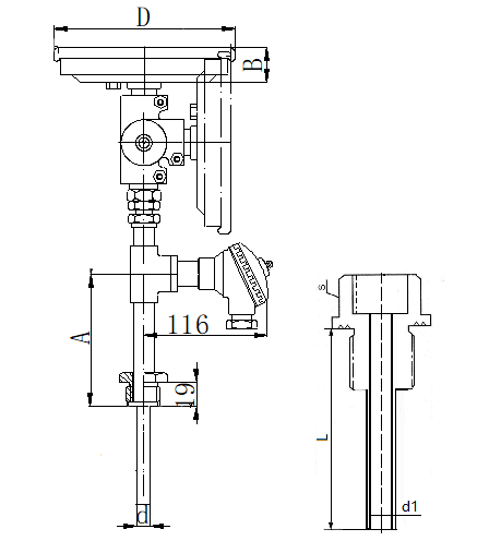 WSSP-471螺紋抽芯式萬向一體化雙金屬溫度計(jì)安裝圖片